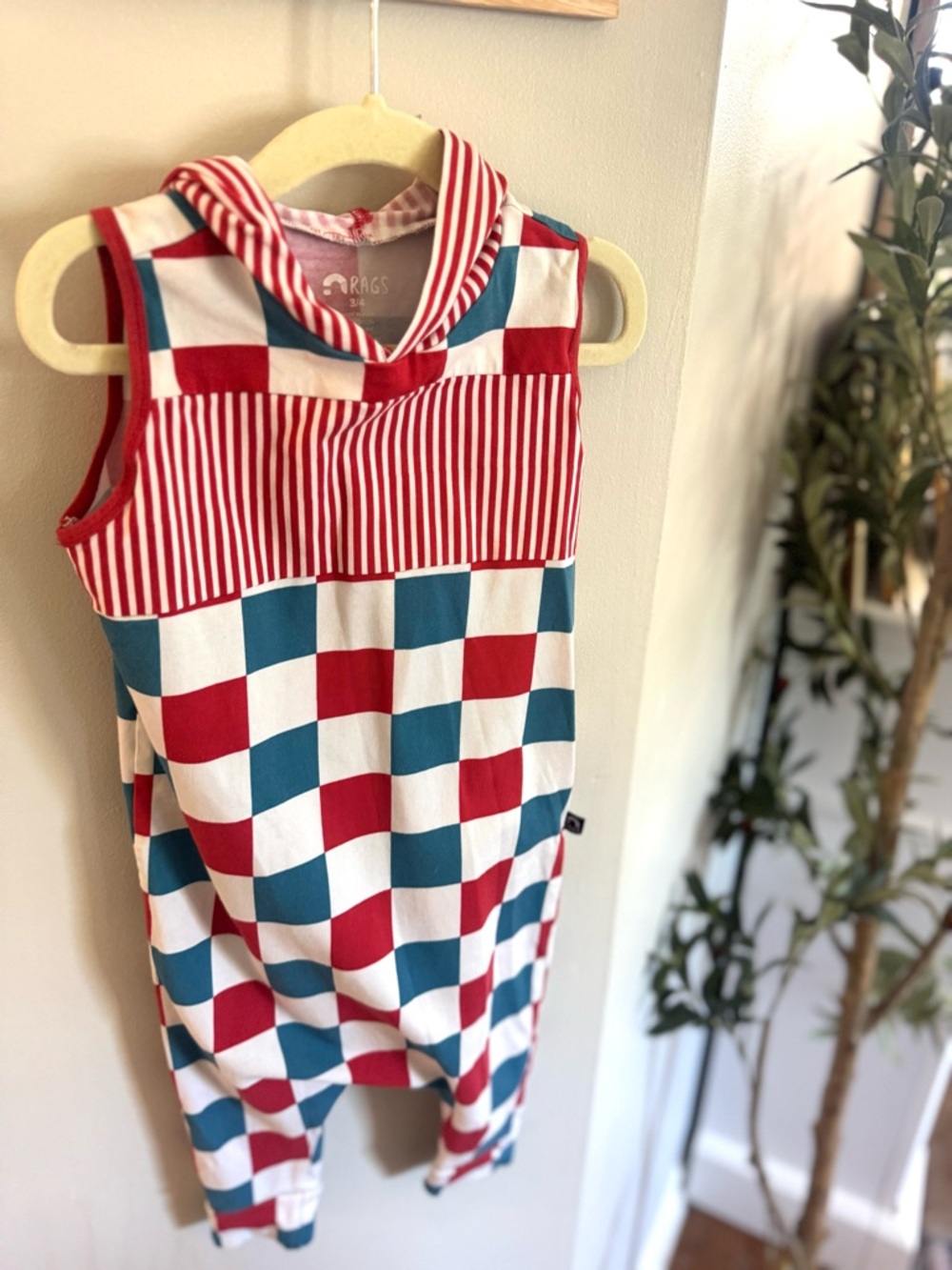 Rags to Raches Red, White & Blue Rare Checkerboard Sleeveless One-Piece Romper